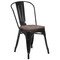 Merrick Lane Amsterdam Series Dining Chair - Blue Metal Frame - Textured Wooden Seat - Slatted, Curved Back
